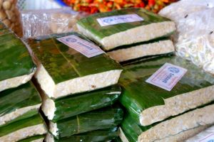 tempeh sold in banana leaves on the market in Bali, Indonesia