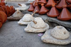 Traditional mortars for amlou on Moroccan market souk - by Authentic World Food