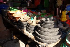 Traditional Indonesian mortars (chobek) sold on the market in Bali, Indonesia - by Authentic World Food