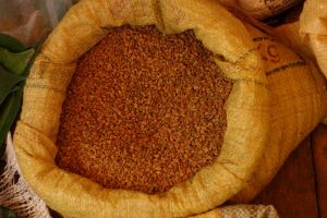 Fenugreek sold in bags on local market in Midigama, Sri Lanka