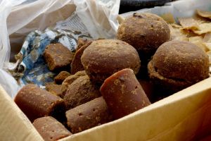 palm sugar sold on market in Lombok island, Indonesia