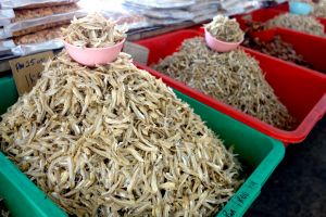 Dried anchovies on the market in Malaysia, Borneo