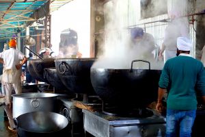 Community kitchen with monster pots in Golden temple, Amritsar, india