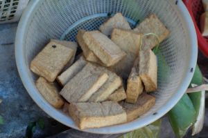 pre-fried tofu on Mui Ne market Vietnam