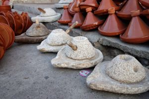 Traditional mortars for amlou on Moroccan market souk - by Authentic World Food