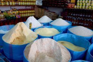 Flour and cous cous shop on traditional Moroccan market souk by Authentic World Food