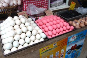 Egg shop on traditional market in Thailand by Authentic World Food