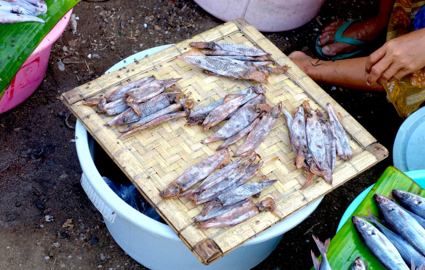 Dried squid sold on traditional market on Lombok island Indonesia 